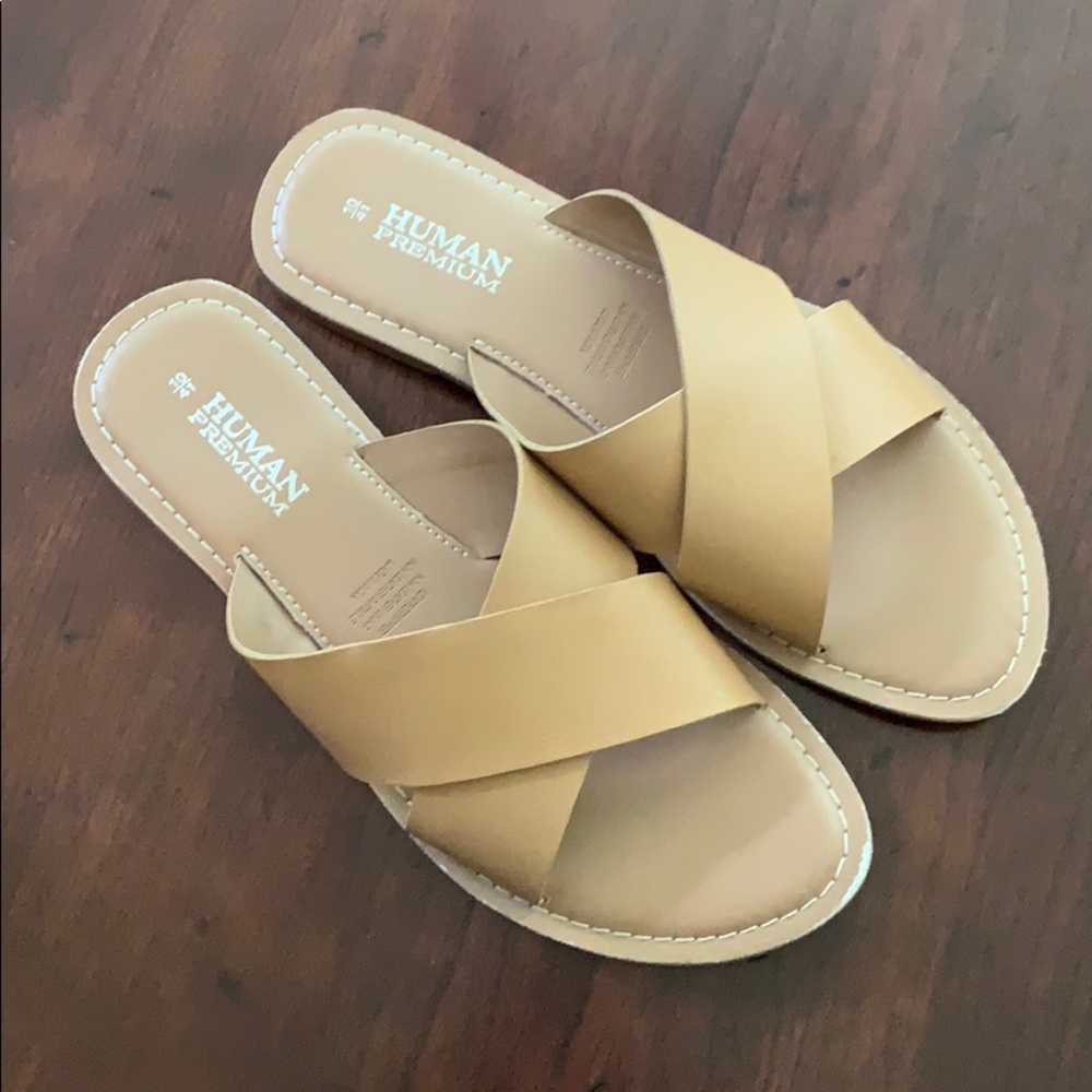 Genuine Leather Tan Cross Strap Sandals